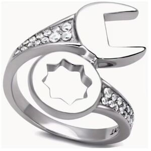 Stainless Steel Men's Crystal Wrench Ring